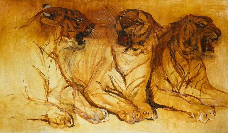 И. П. Маковеева. Тигры дрессировщиков Э. и А. Запашных. 2015. Холст, масло. ГДМ